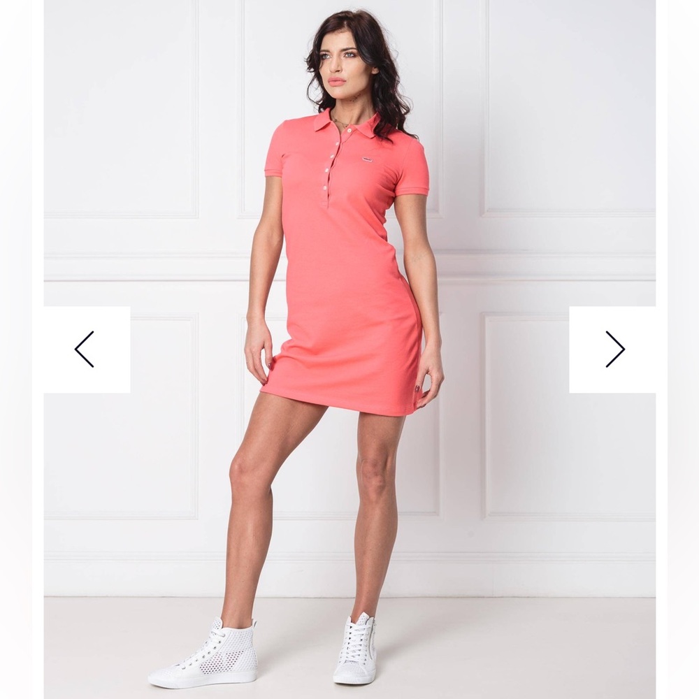 LACOSTE Polo Pique Polo Dress Coral Women's Golf Tennis Short Sleeve Size 38 Med